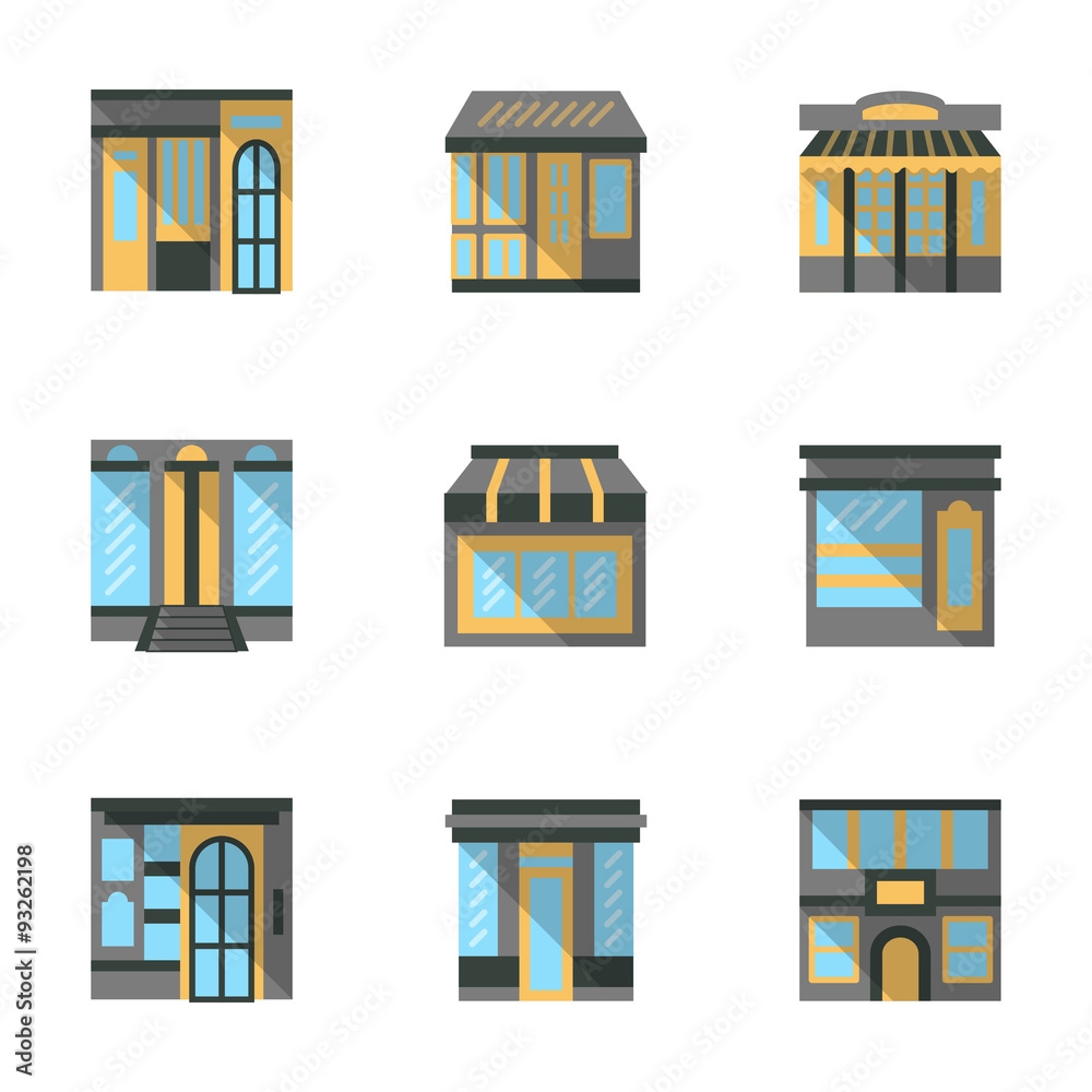 Store facades flat vector icons