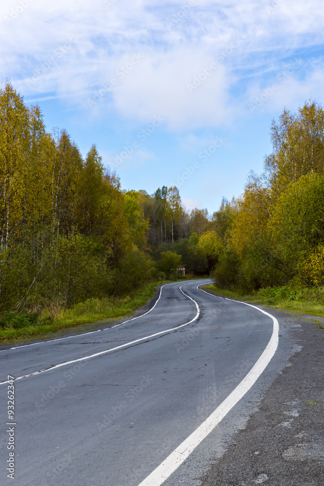 Road in taiga in autumn in Karelia Road in taiga in autumn in Karelia