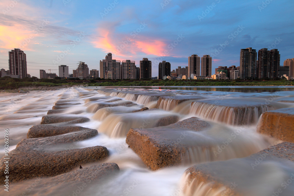 skyline of Hsinchu by the river in Taiwan