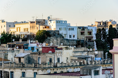 Skyline of medieval town at evening