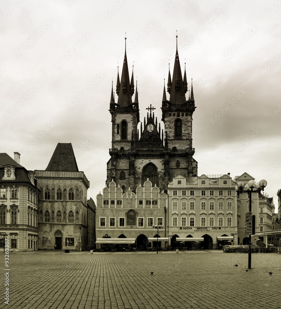 The Old Market Square and Church of Our Lady before Tyn in Prague