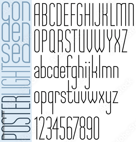 Poster black light condensed font and numbers.