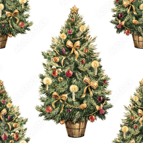 Watercolor Christmas tree pattern