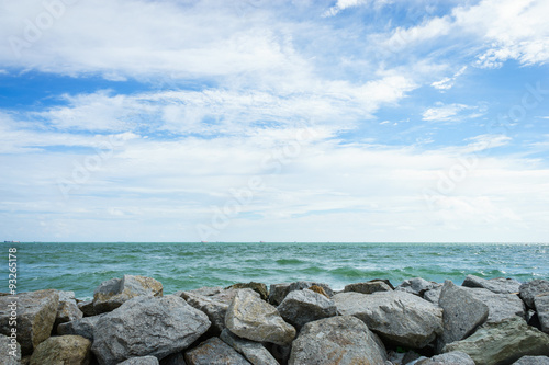 Big rocks are block the wave of the sea to prevent corrosion.