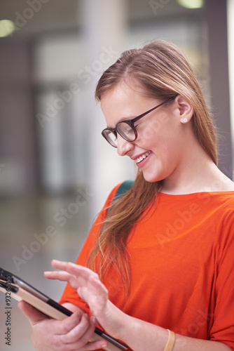 student girl with tablet computer