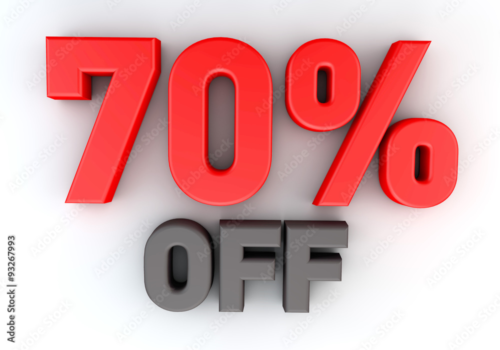 3D rendering of a 70 percent in red letters on a white background 3D rendering of a 70 percent in red letters on a white background