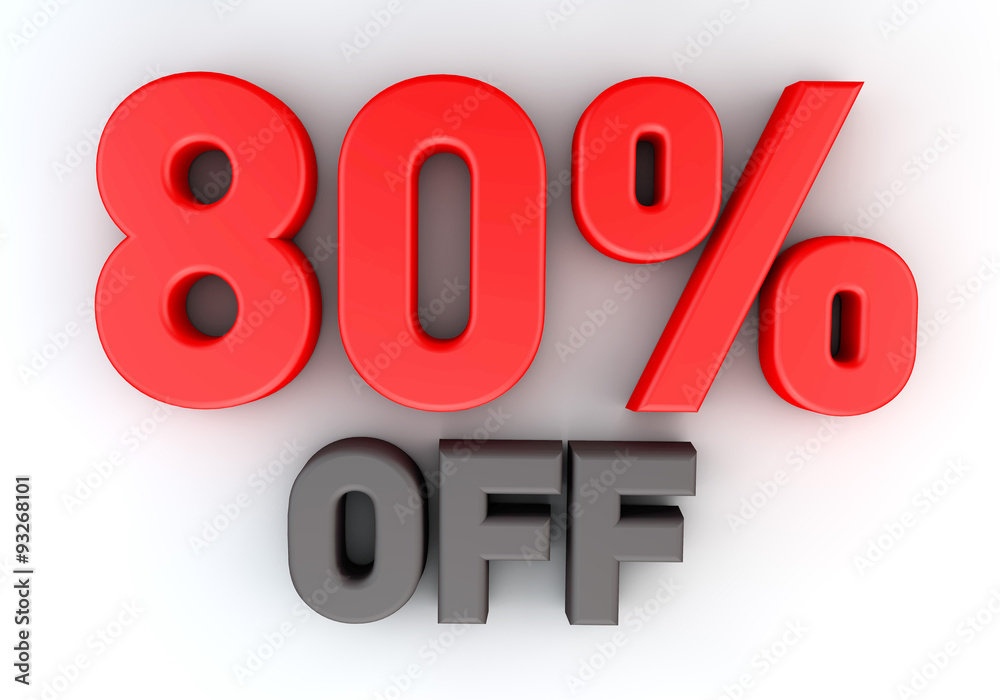 3D rendering of a 80 percent in red letters on a white background 3D rendering of a 80 percent in red letters on a white background