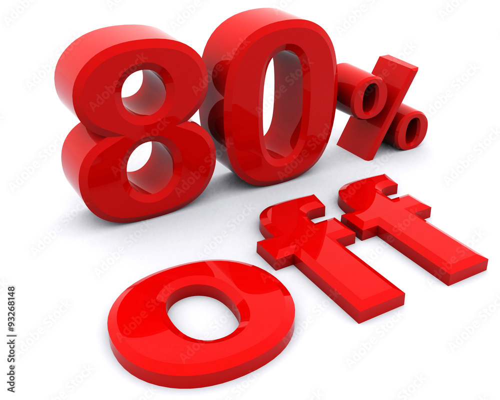3D rendering of a 80 percent in red letters on a white background 3D rendering of a 80 percent in red letters on a white background