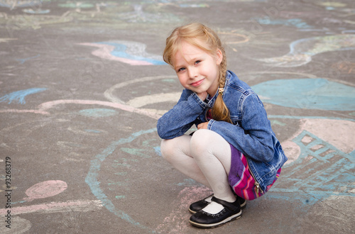 Beautiful girl and her chalk paiting
