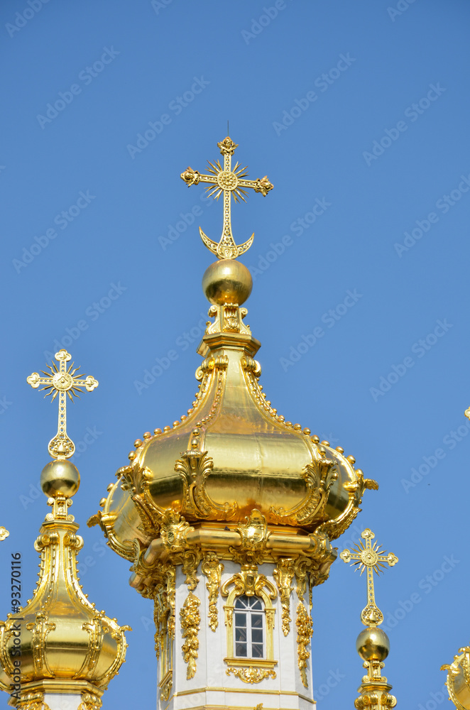 Golden cupola of church at Peterhof
