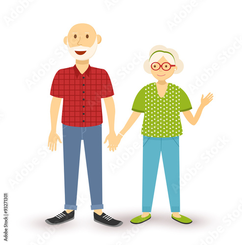 Old couple grandparents happy flat illustration