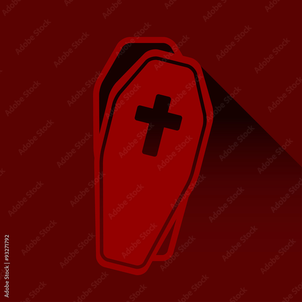 Fototapeta premium Icono plano fondo ataud abierto con sombra granate