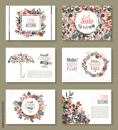 Fall set. Medal and leaves composition.Banners of autumn season.