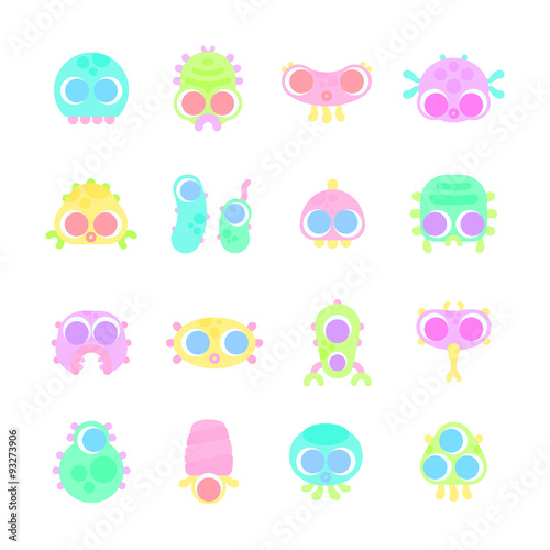 set of simple minimal flat monster characters for use in design