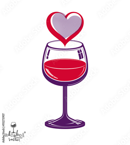 Valentine day theme vector illustration. Design wineglass 