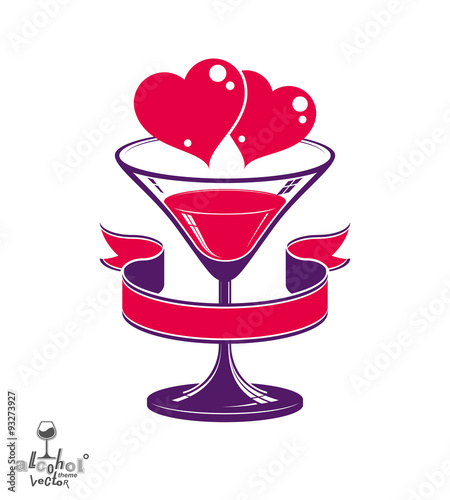 Valentine’s day festive illustration, martini glass with decor