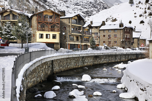 Embankment of Valira d Orient  river in la Cortinada. Andorra photo