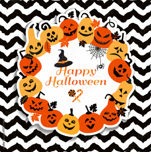 Halloween background of cheerful pumpkins.