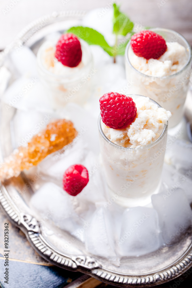 Almond milk granita with raspberries Almond milk granita with raspberries
