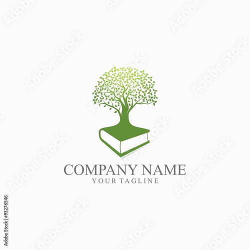 Book Oak Tree Logo Vector. Green Oak tree with book Education Logo Template