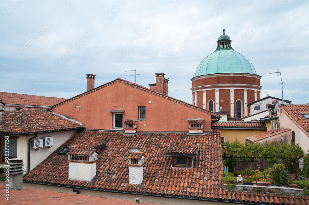 View of the main Cathedral of Vicenza Santa Maria Annunciata and some rooftops of the town