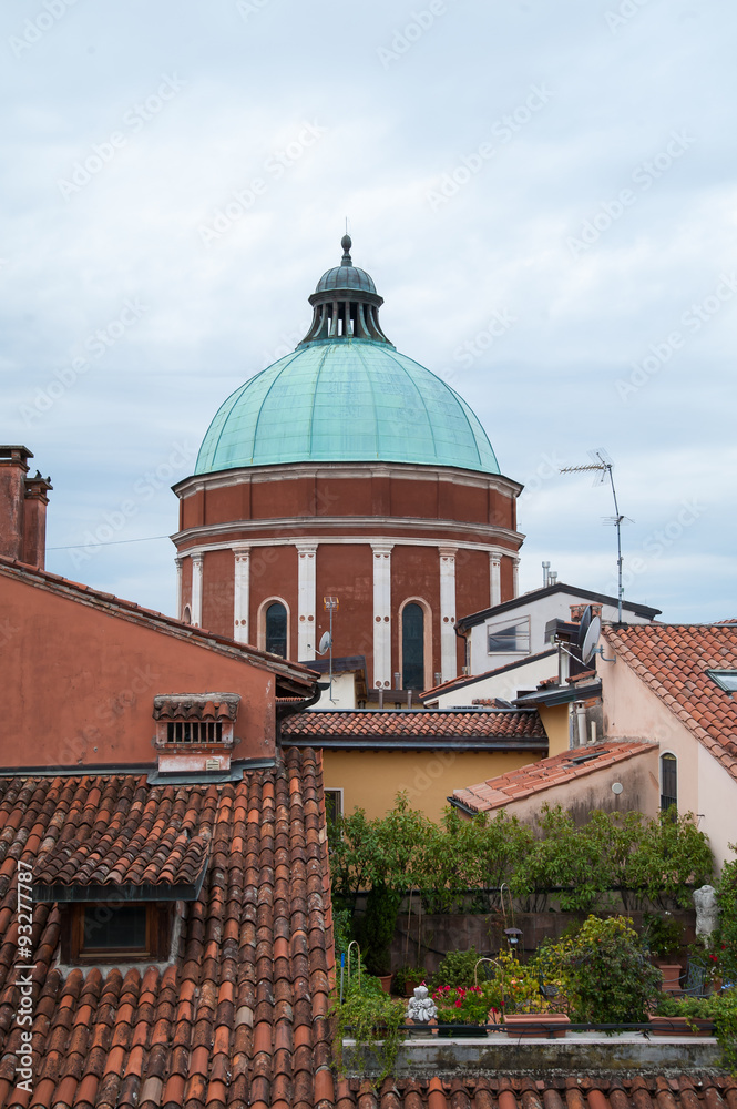 View of the main Cathedral of Vicenza Santa Maria Annunciata and some rooftops of the town