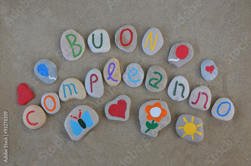 Buon Compleanno, Happy Birthday in italian on carved stones 