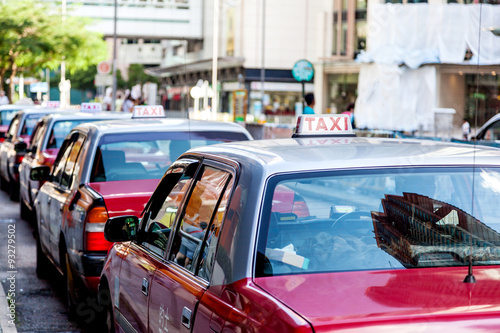 Long Line of Hong Kong Taxis Waiting