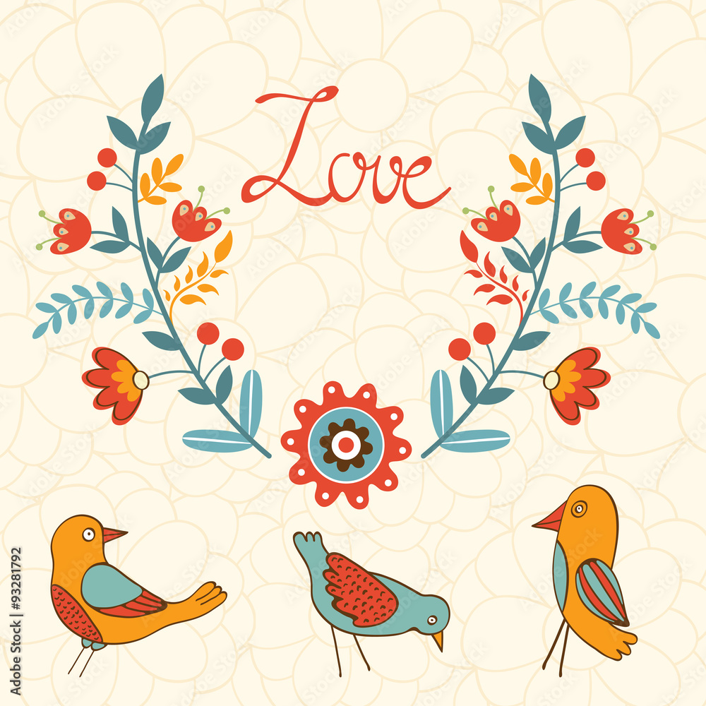 Elegant love card with birds 