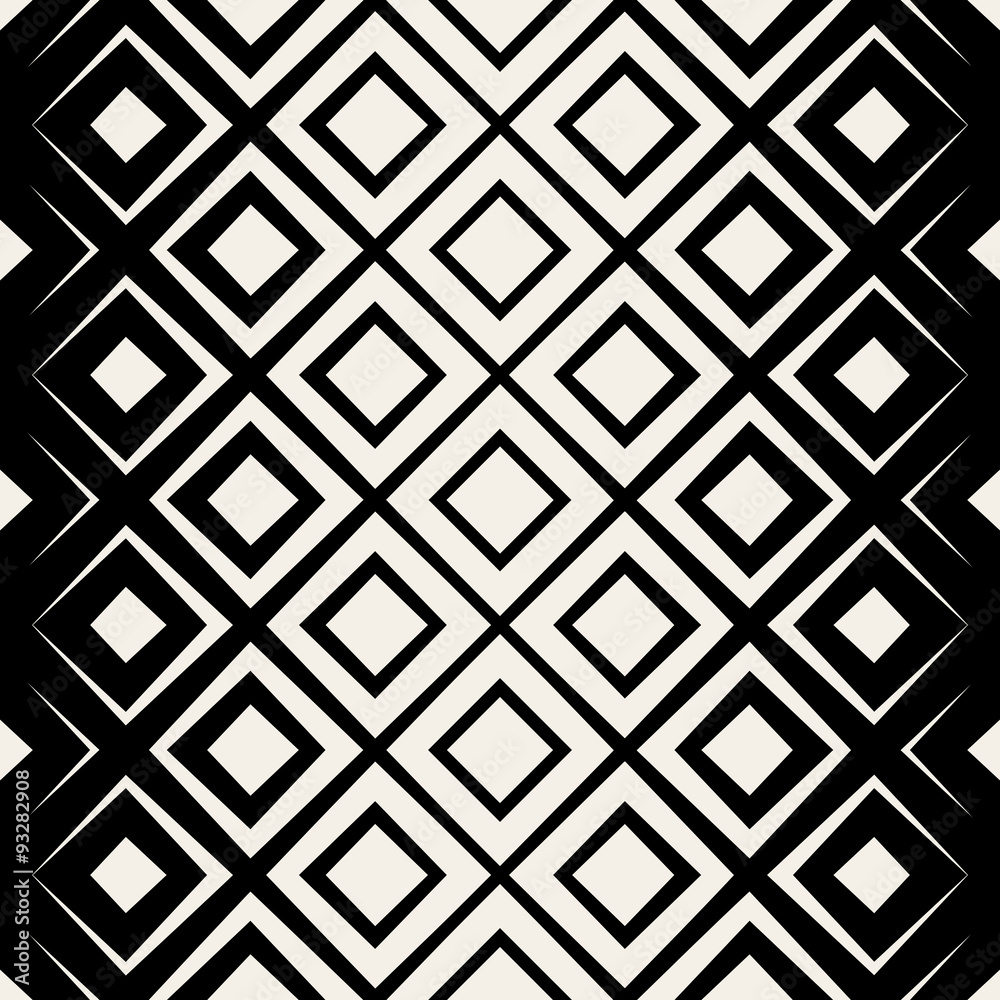 Vector Seamless Black & White Rhombus Halftone Grid Pattern