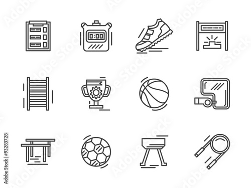 Flat line sports equipment icons.