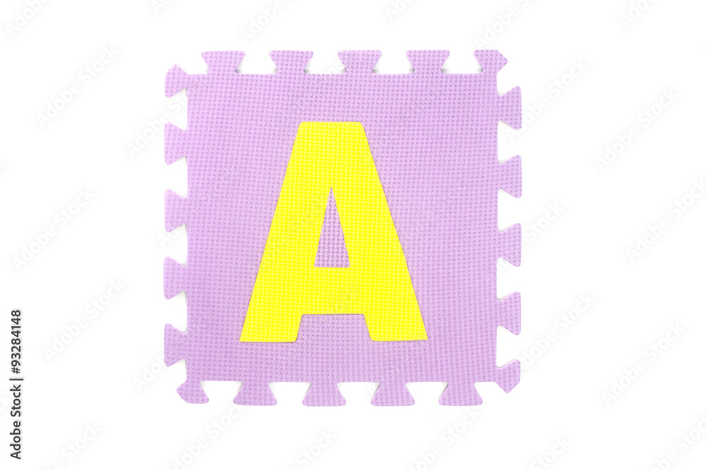 Jigsaw box with alphabet on white background Jigsaw box with alphabet on white background