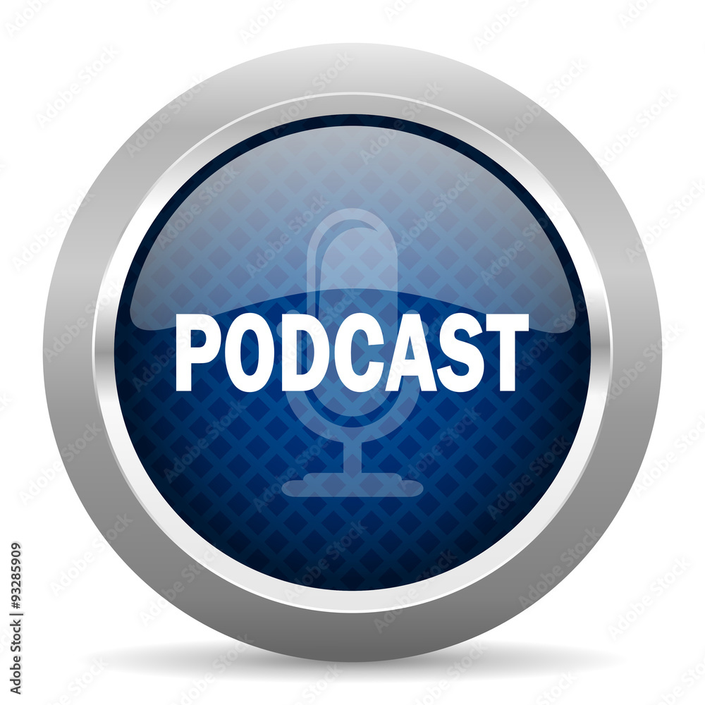 podcast blue circle glossy web icon on white background, round button for internet and mobile app podcast blue circle glossy web icon on white background, round button for internet and mobile app