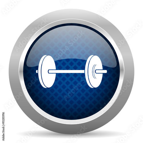 fitness blue circle glossy web icon on white background, round button for internet and mobile app