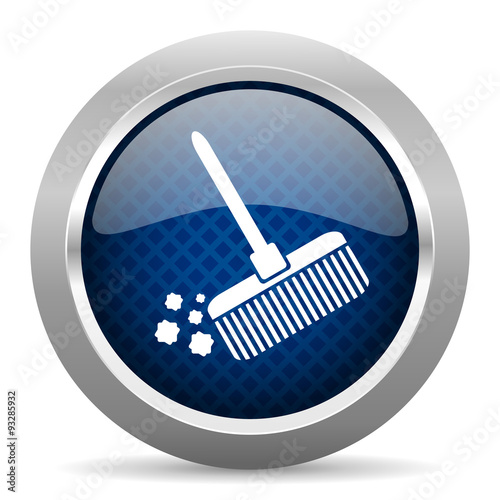 broom blue circle glossy web icon on white background, round button for internet and mobile app