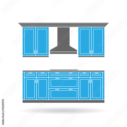 Modern kitchen cabinets with cooktop and hood