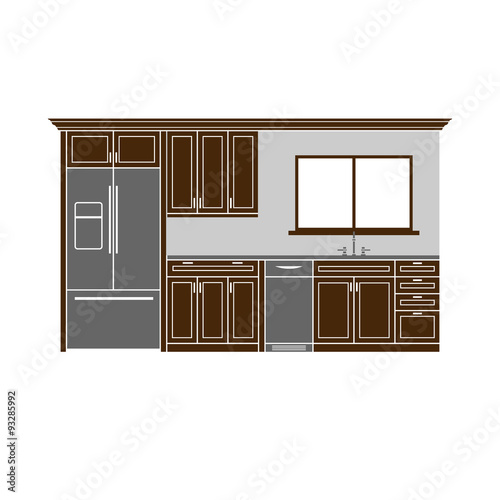 Modern kitchen cabinets with freezer, dishwasher and sink