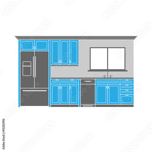 Modern kitchen cabinets with freezer, dishwasher and sink