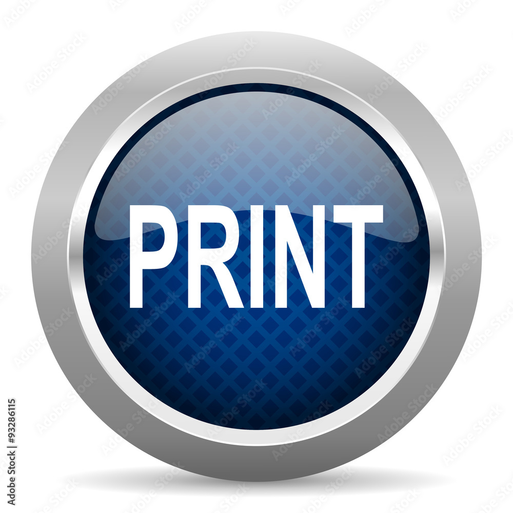 print blue circle glossy web icon on white background, round button for internet and mobile app print blue circle glossy web icon on white background, round button for internet and mobile app