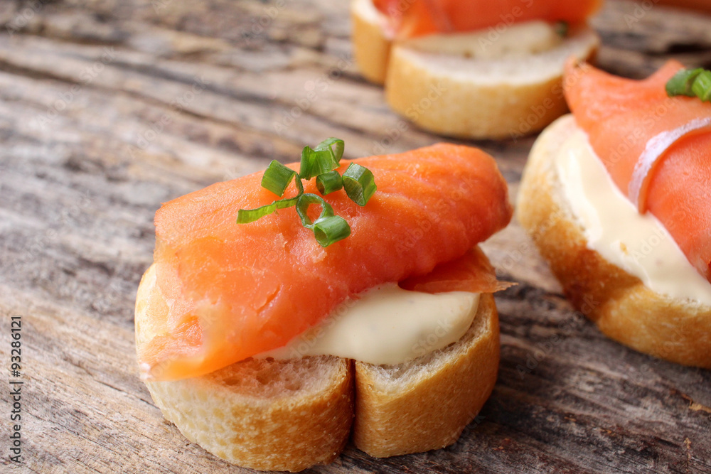 Baguette bread with smoked salmon Baguette bread with smoked salmon