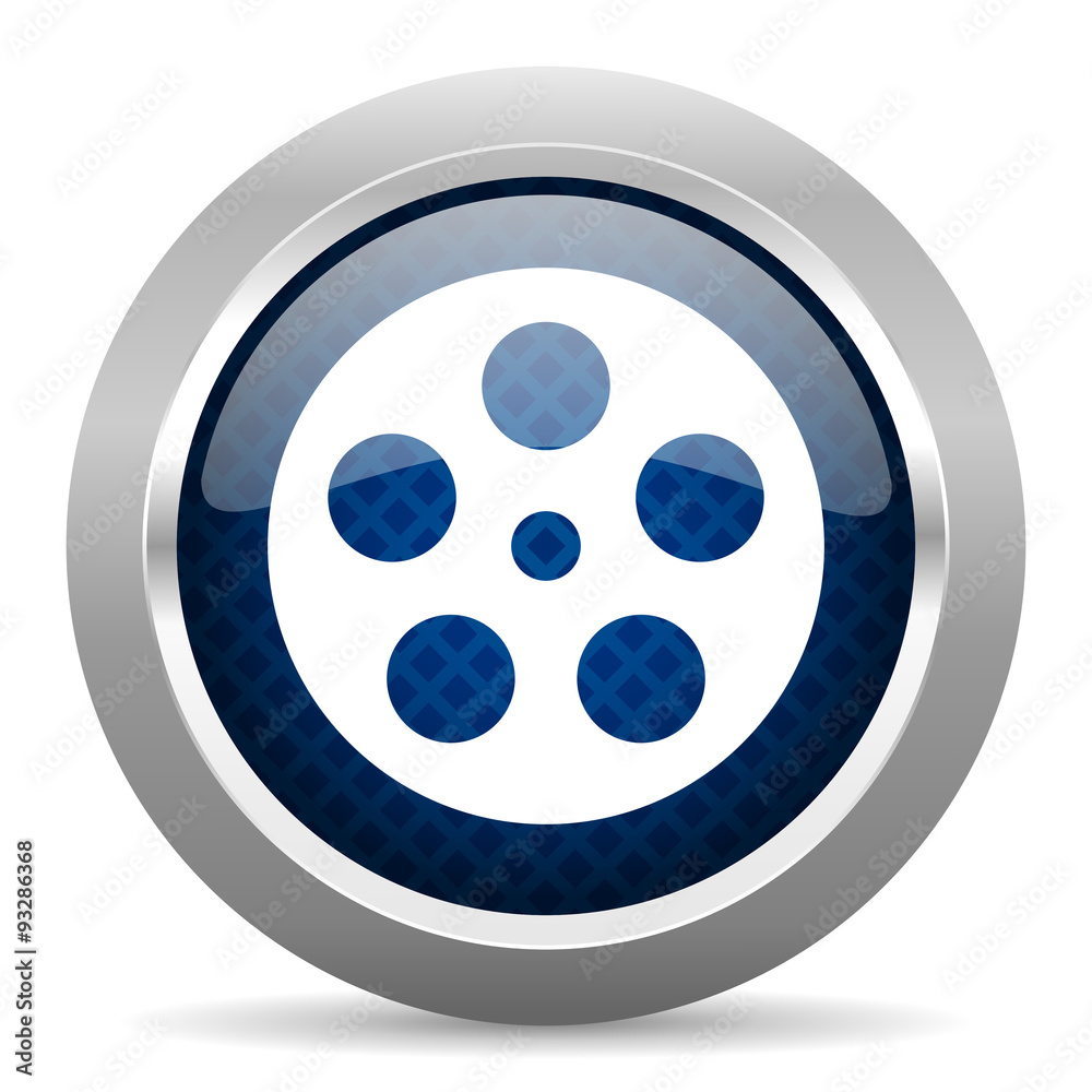 film blue circle glossy web icon on white background, round button for internet and mobile app film blue circle glossy web icon on white background, round button for internet and mobile app