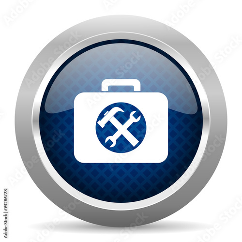 toolkit blue circle glossy web icon on white background, round button for internet and mobile app