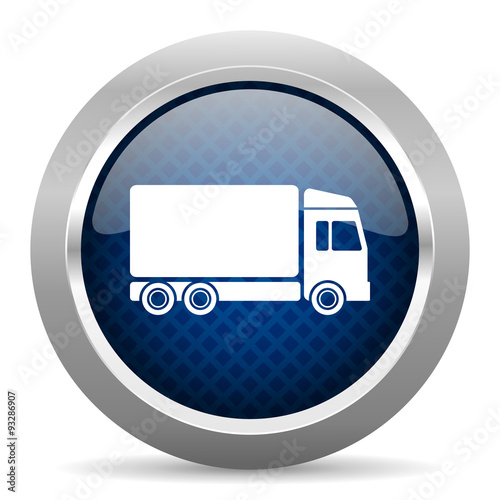 delivery blue circle glossy web icon on white background, round button for internet and mobile app