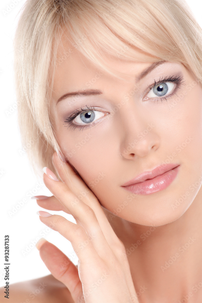 Close up portrait of beautiful young woman face. Isolated on Close up portrait of beautiful young woman face. Isolated on