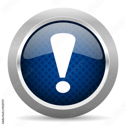 exclamation sign blue circle glossy web icon on white background, round button for internet and mobile app