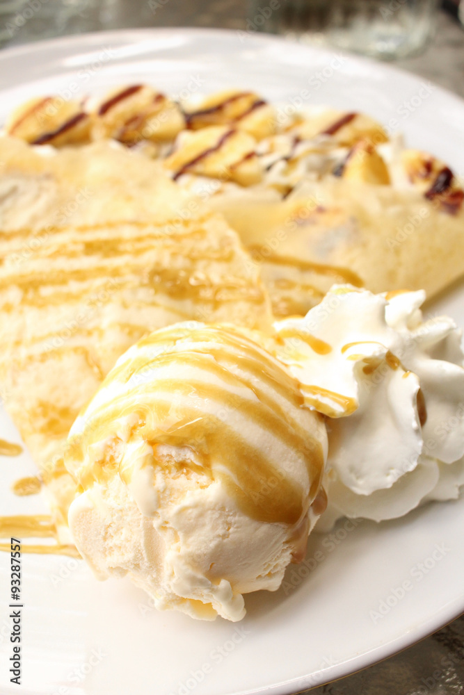 Crepes with banana and ice cream Crepes with banana and ice cream