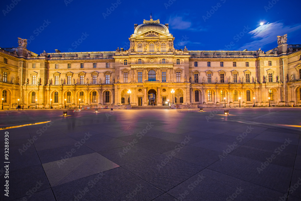 Twilight at Louvre Museum in Paris, France