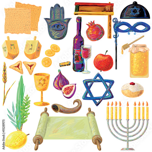 Fototapet Jewish holidays set Israel holidays