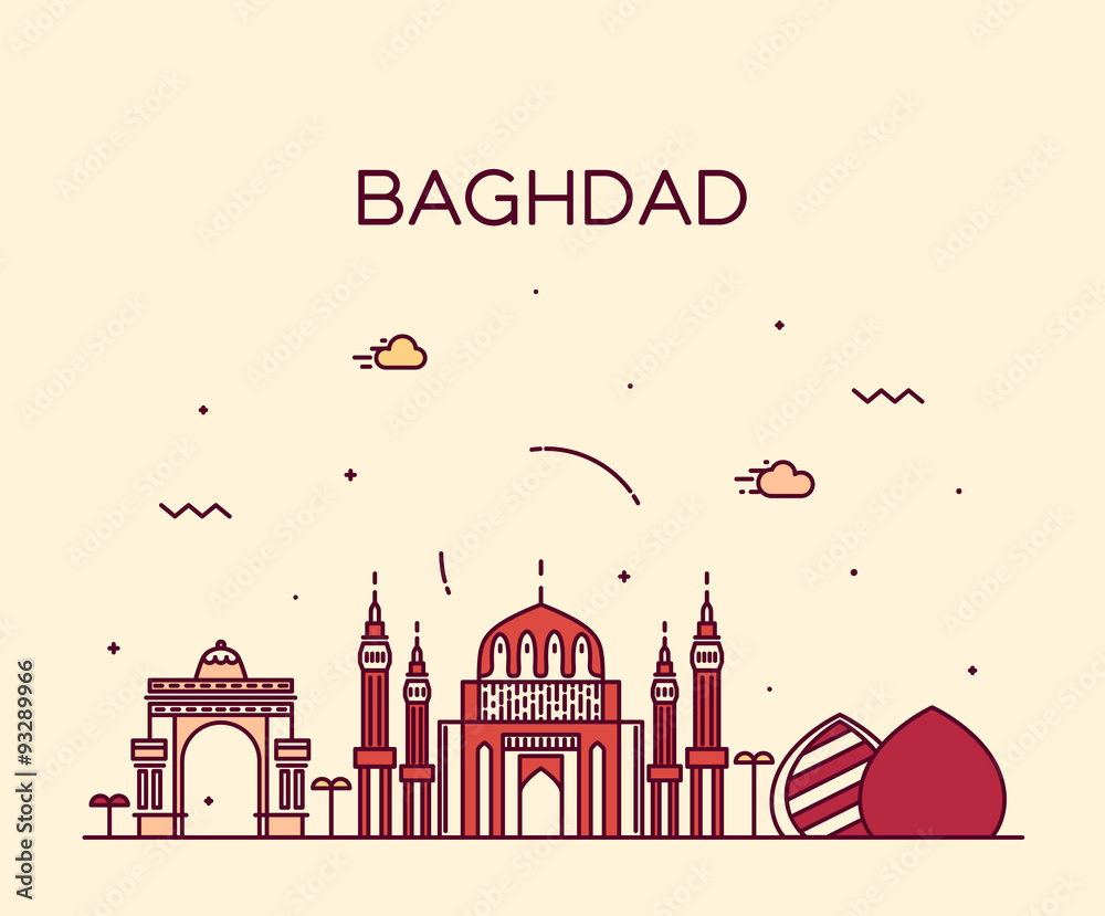 Baghdad skyline vector illustration linear style