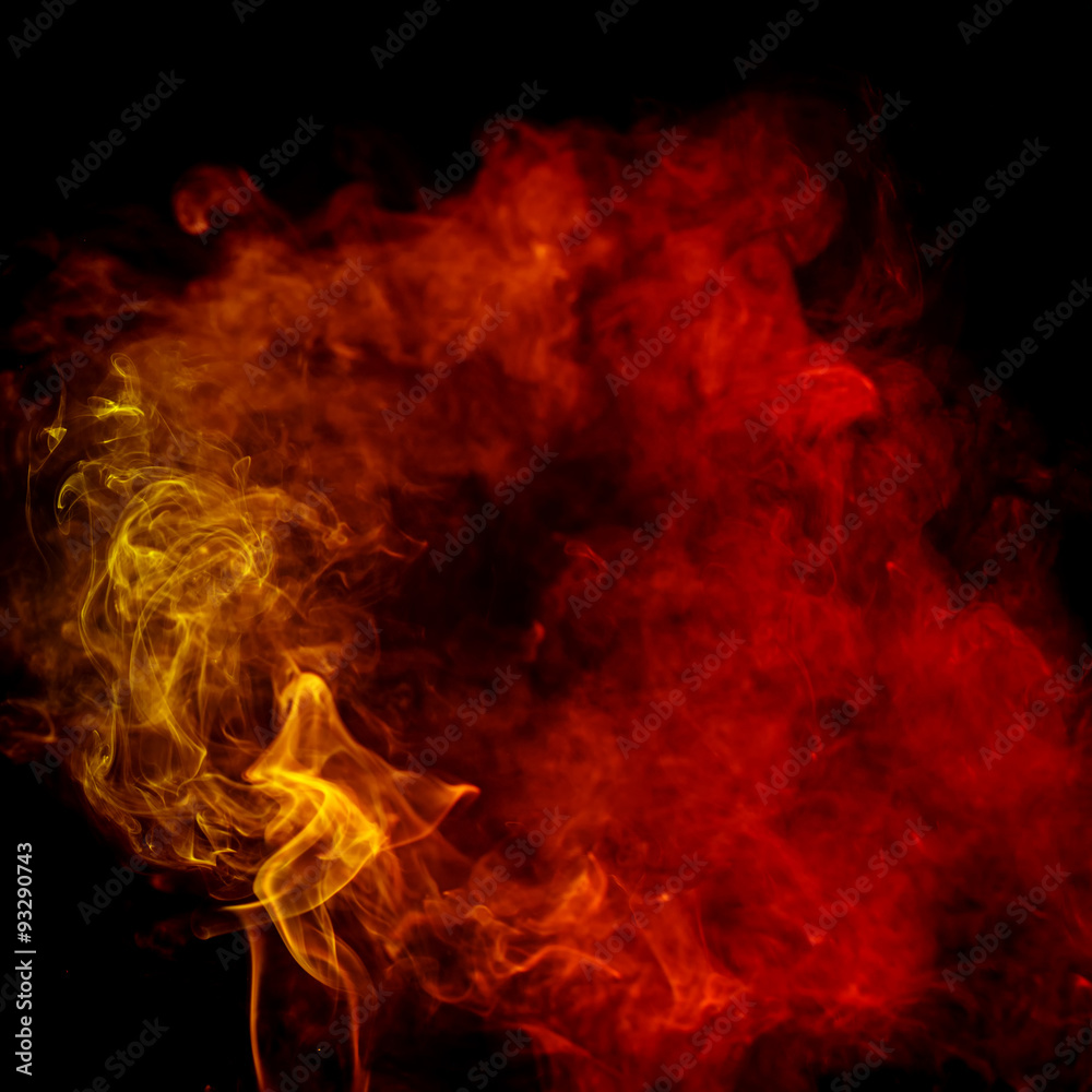Abstract red-orange smoke from aromatic sticks.